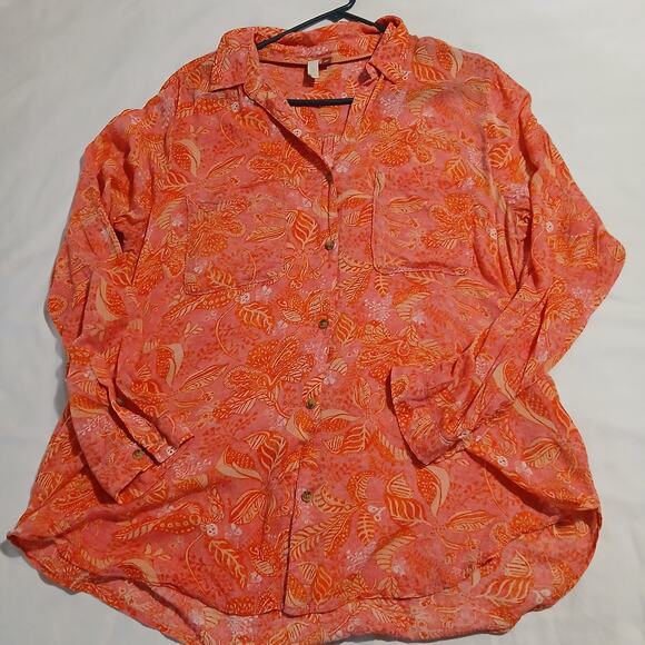 PILCRO Anthropologie Women's Large Tangerine Tropical Button-Up Blouse oversized - Picture 3 of 13